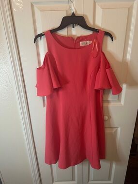 Eliza J Coral Pink Cold-Shoulder Mini Dress